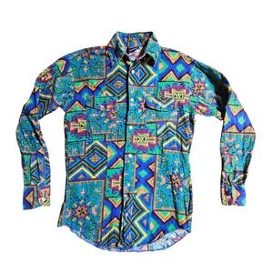 Vintage American‎ Edition Western Aztec Print Long Sleeve Button Up Shirt